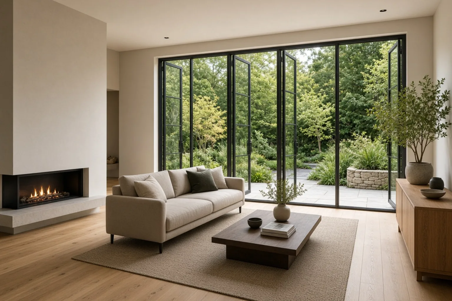 The same living room after exposures have been merged into a balanced HDR photograph