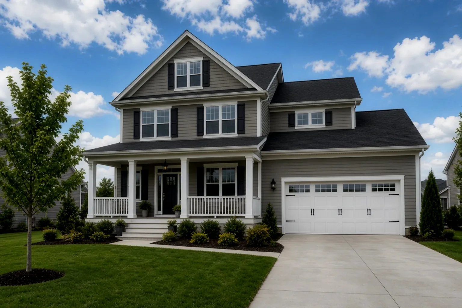 Single exposure of a US suburban house, holding the sky but leaving the façade in shadow