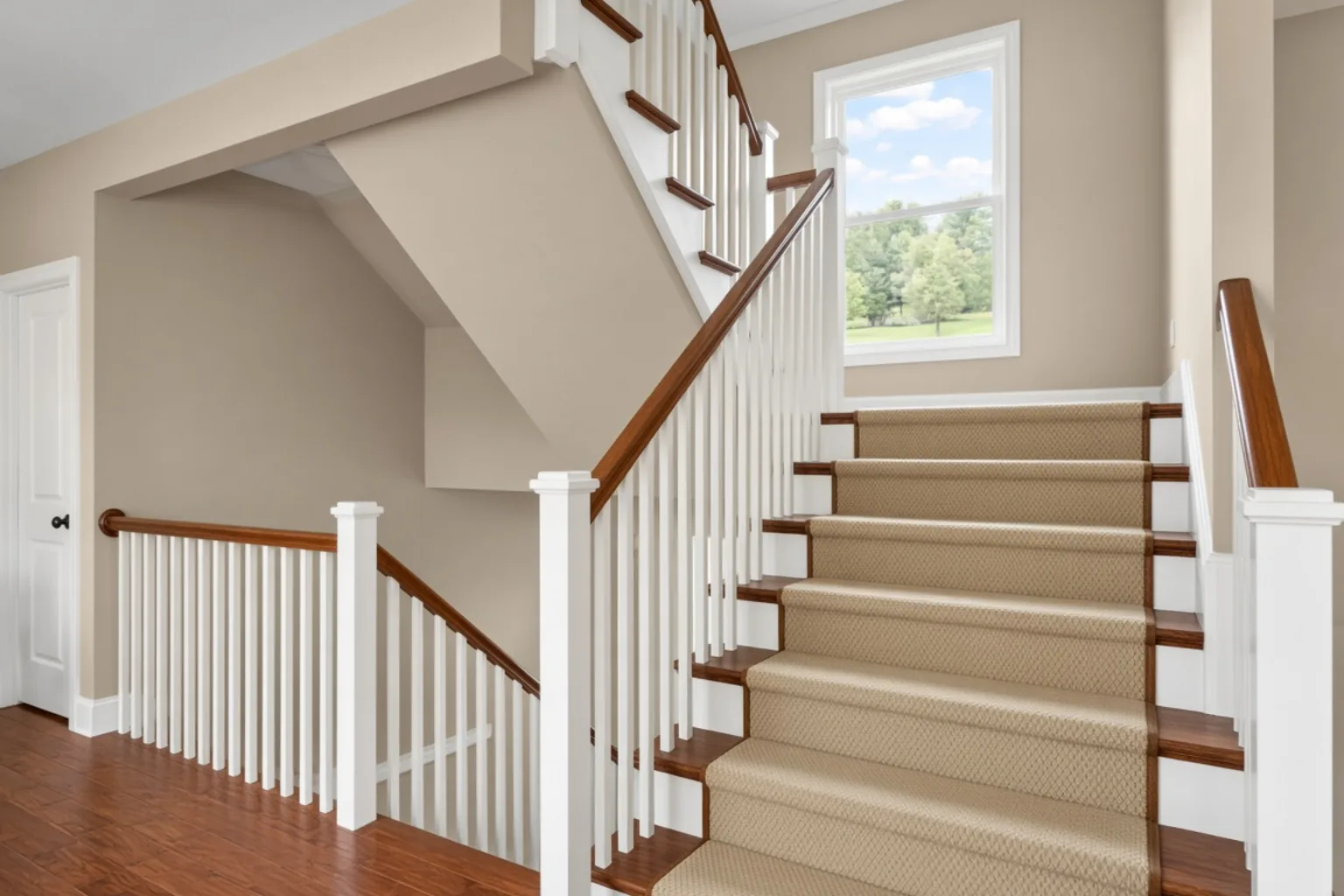 The same stairwell after exposures have been merged into a balanced HDR photograph