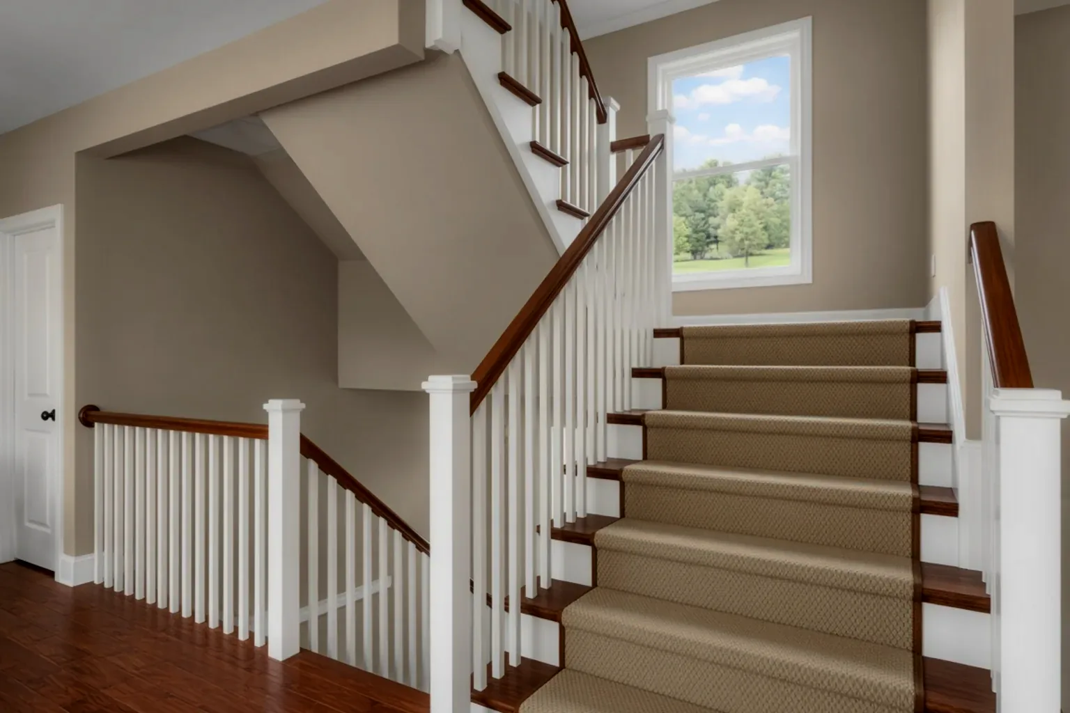 Single exposure of a stairwell, holding the landing window but leaving the stairs in shadow