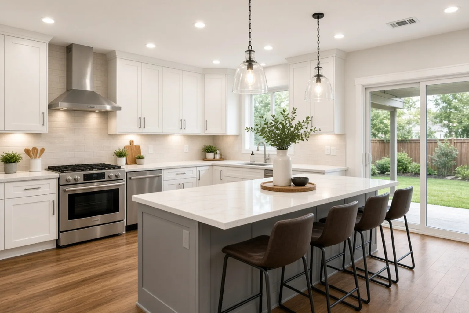 The same kitchen after exposures have been merged into a balanced HDR photograph