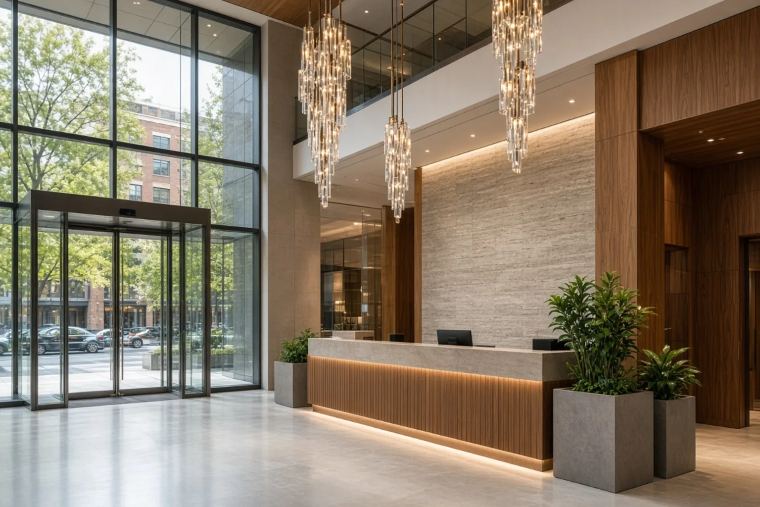 The same lobby after exposures have been merged into a balanced HDR photograph