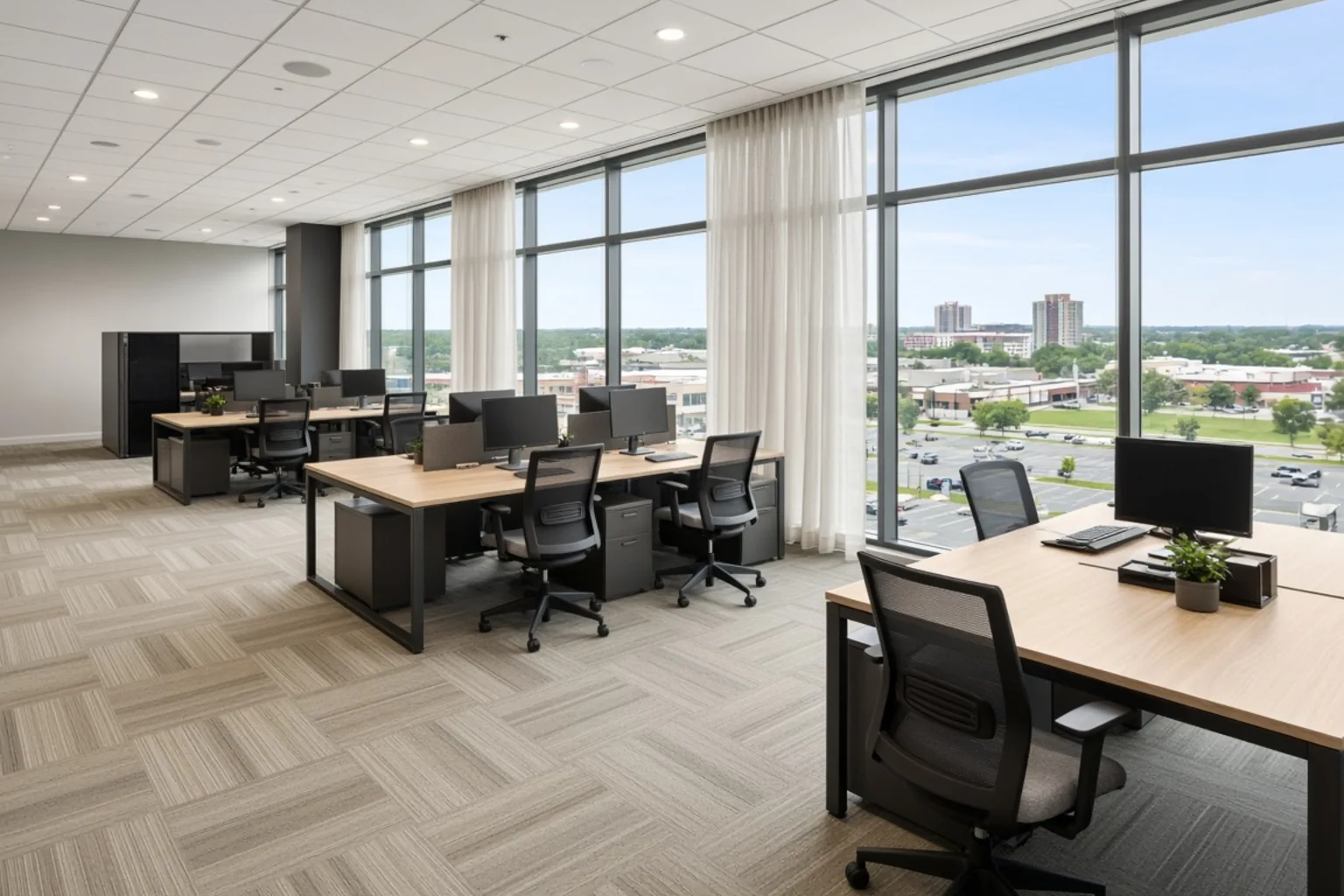 The same office after exposures have been merged into a balanced HDR photograph
